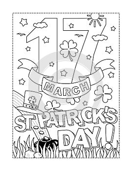 St Patrick`s Day 17th March calendar sheet, coloring page, poster, sign or banner black and white activity sheet photo